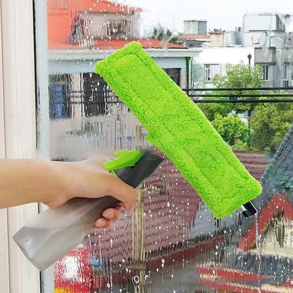 3-i-1 Sprayskrapa Borste Vattenspray Fönsterrengöringsmedel Glasskraptorkare Mikrofiberdukssats K green