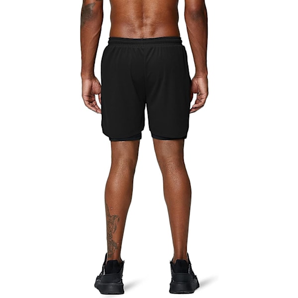 2 i 1 löparshorts med telefonficka Gym Workout Snabbtorka herrshorts 5 tum Black Black XX-Large