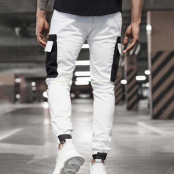 Men's Colorblock Cargo Jogger Pants White 2XL