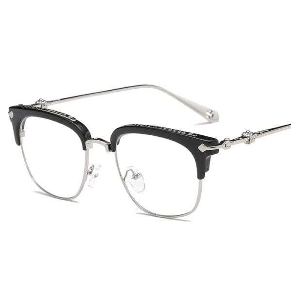 Men's and women's retro metal half-frame flat mirror Black and silver