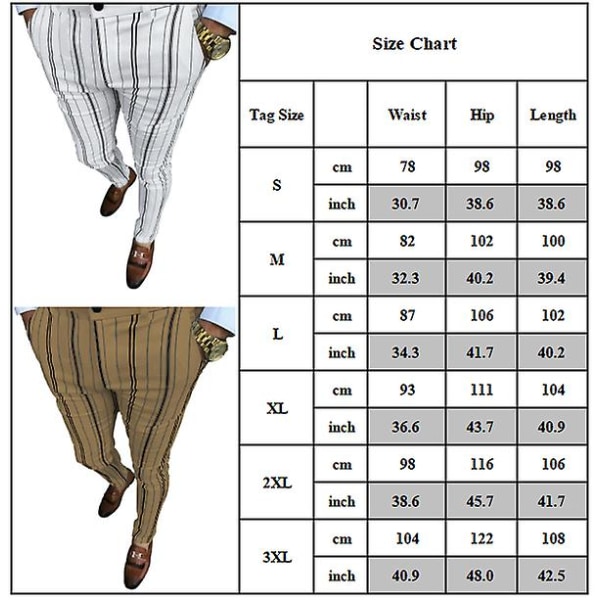 Men's Striped Full Length Pencil Pants Khaki S