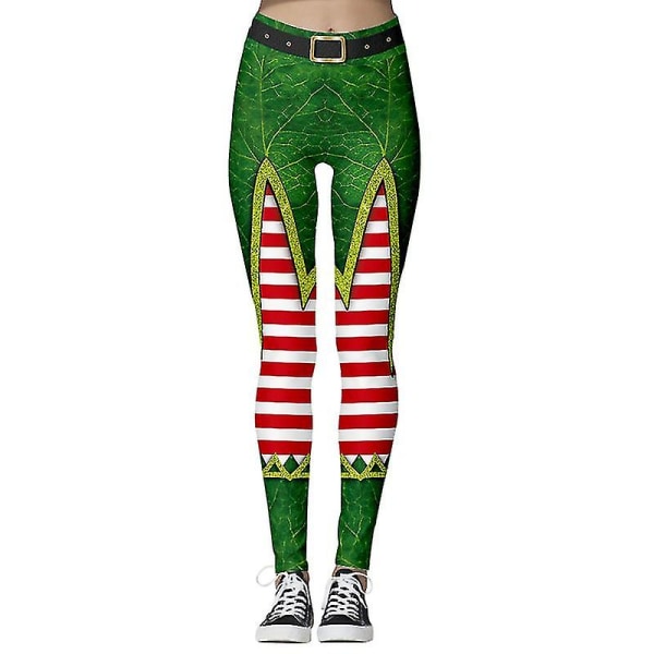 Hmwy-women Christmas Novelty 3d Print Yoga Leggings Fitness Gym Pants CMK Green S