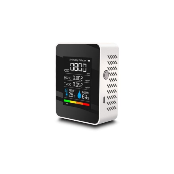 Bærbar luftkvalitetsdetektor CO2-måler Digital temperaturmåling Fugtighedstester CO2-detektor TVOC Formaldehyd HCHO，bianc