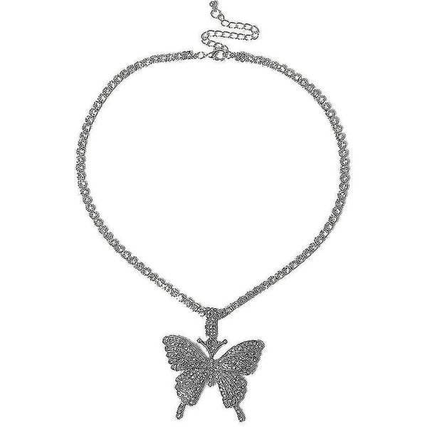Damhalsband Vintage Rhinestone Butterfly hänge