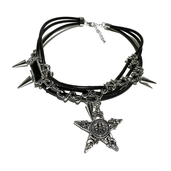 Punk Star Pendant Necklaces Rivets Leathers Rope Choker Necklaces Jewelry CMK