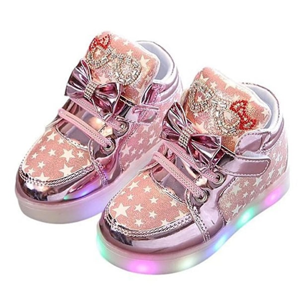 Lysande skor Blinkande andningsbara sneakers Ljusstarka casual skor för barn Pink Pink 29