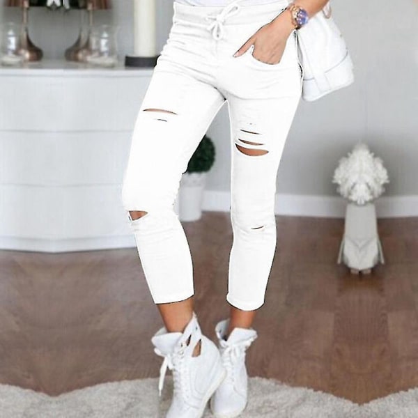 Dame Ripped Stretch Skinny Jeans White M