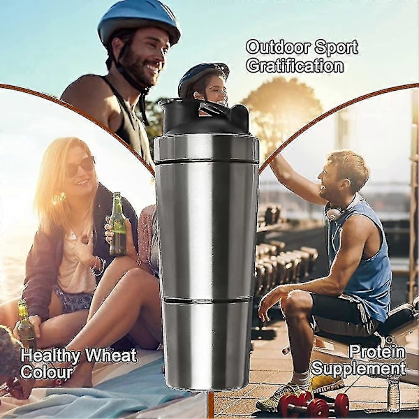 700 ml + 200 ml Ruostumattomasta teräksestä valmistettu proteiinishaker vispiläpallolla, kestävä liike