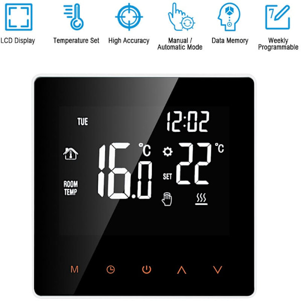 Älykäs termostaatti digitaalinen lämpötilansäädin LCD-kosketusnäyttö viikoittain ohjelmoitava sähköinen termostaatti lattialämmitys
