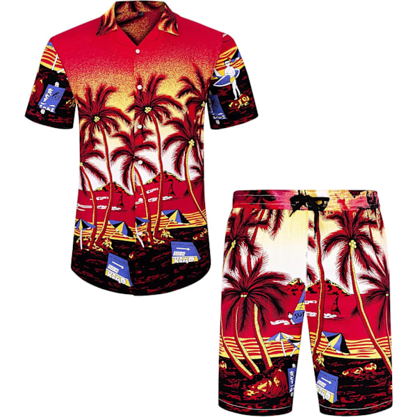 Miesten Havaiji-paita ja shortsit setti Regular Fit lyhythihainen rento funky ranta flamingo paita setti XL XL Red Beach
