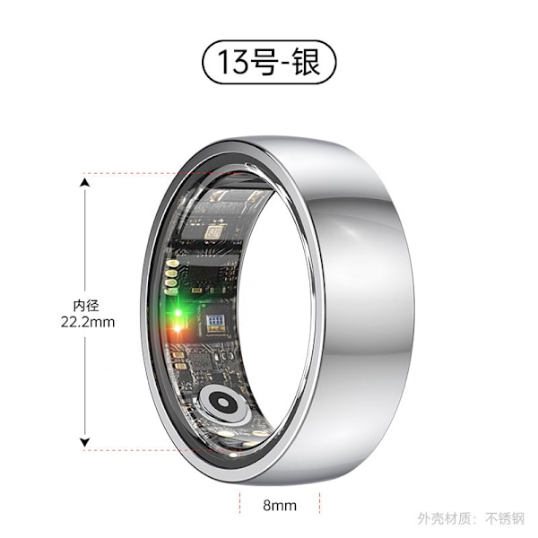 Smart Ring R1000 – Sömnmonitor, Bluetooth 5.0, Blodsyremätare Silver Silver 13