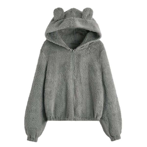 Women's Winter Plush Sports Hoodie Solid Grey M