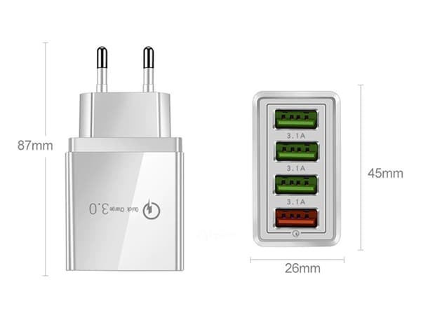 4x Mobillader / Lader - USB Væglader - Hurtiglader 60
