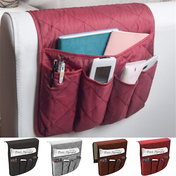 5-lommers Sofa Oppbevaring Armlene Organizer Hengende Sengeveske Wine Red