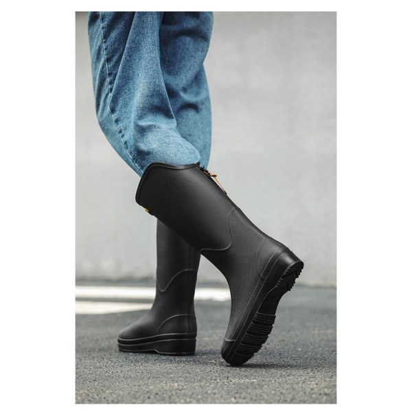 【Tricor-butikk】 Sklisikker tykksåle utendørs regnstøvler, egnet for å gå ut i regnet, vaske biler, Black 42