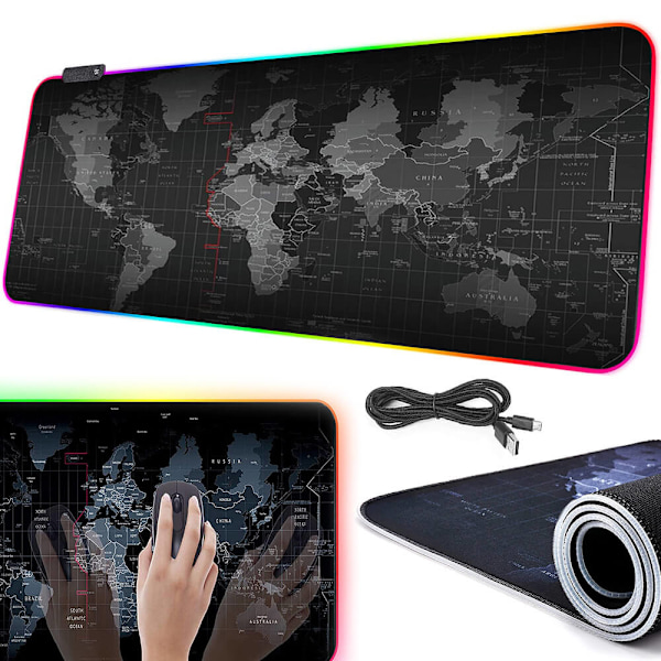 RGB Gaming Musemåtte Verdenskort 80x30 sort black