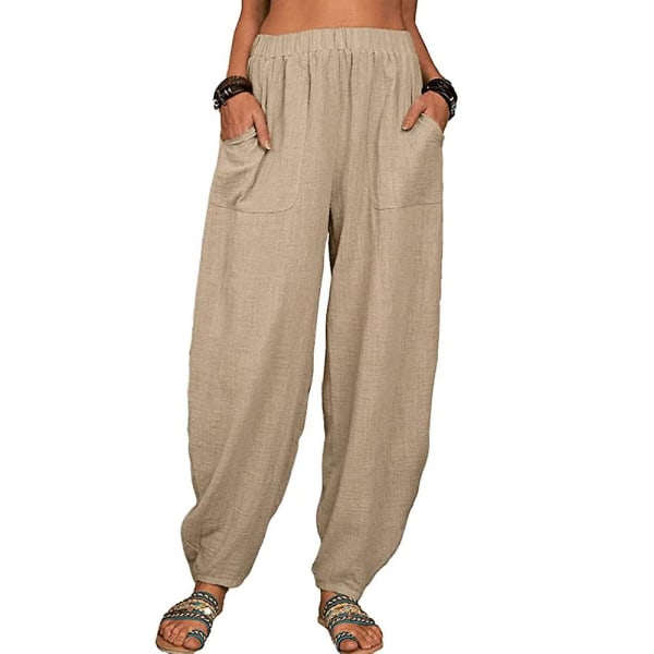 Women Plain Loose Baggy Long Harem Pants Casual Trousers Khaki XL