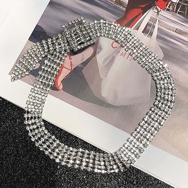 Glitrende sølvfarge Krystallkrage kjede Choker Halskjede Brude Kvinner Bryllupsfest Diamante Rhinestone Choker CMK