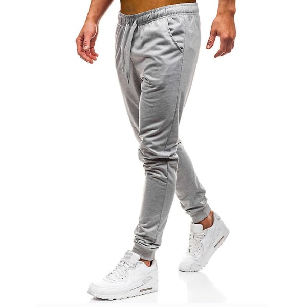 Men's Solid Elastic Drawstring Sweatpants Light Gray XL