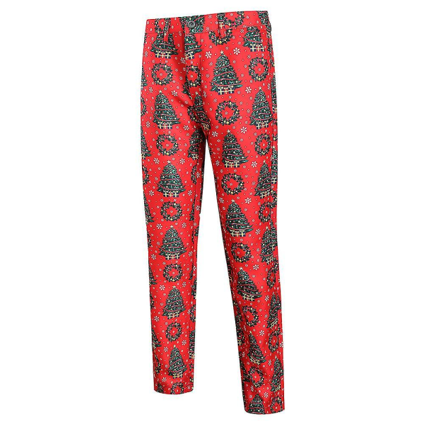 Men's Christmas Print Suit Pants Red 3XL