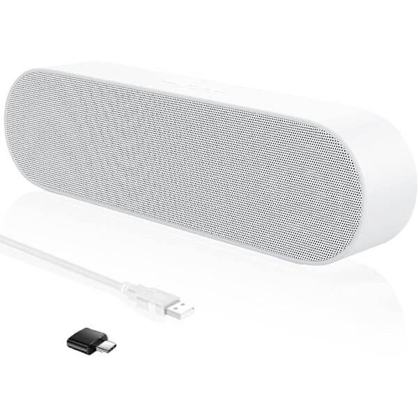 Computerhøjttalere, USB Bærbar Computerhøjttaler, Mini Lydbjælke med 3D Surround Stereo til Laptop, PC, Bærbar computer, Skrivebord - Plug and Play (Hvid) White