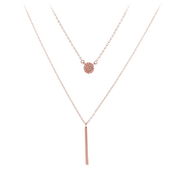 Rectangle Rhinestone Round Double Layer Necklace Female Clavicle Chain Women Simple Temperament Necklace Jewelry New CMK Rose Gold