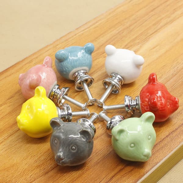 2 STK Keramiske Bjørneknapper Skuffeknapper blå blue