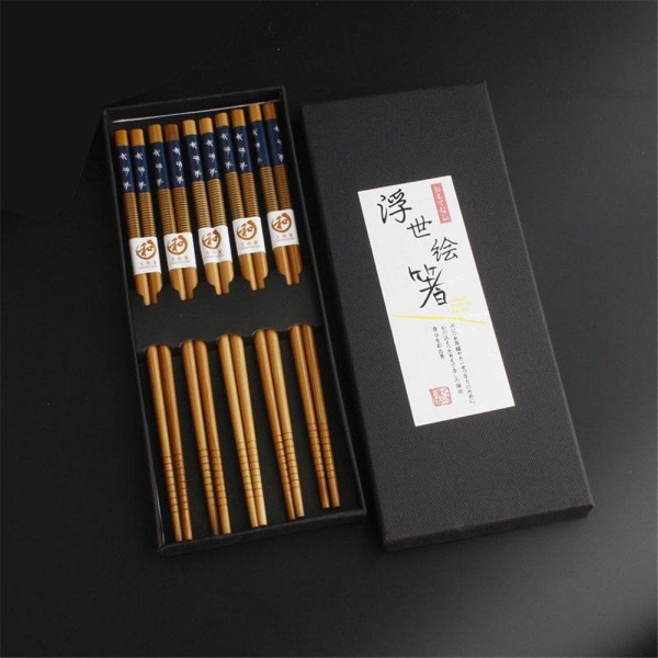10x Ätpinnar i Bambu - Blå/Vit black