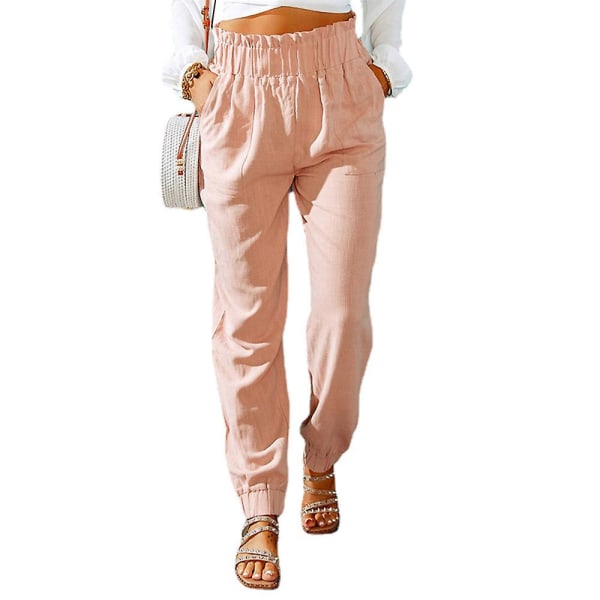 Ruffled Stretch Harem Pants for kvinner Pink M