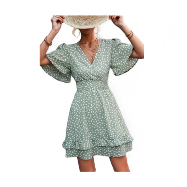 Women's V Neck   Ruffle Short Sleeve Mini Floral Dress M