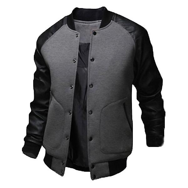 Mænd Baseball Varsity Letterman Coat Pu Læder Bomber Jacket Sztlv CMK Dark Gray L