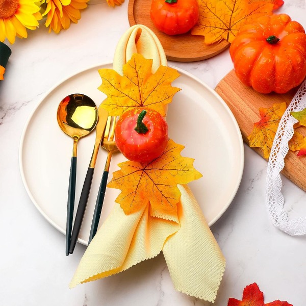 12 Pieces Thanksgiving Pumpkin Napkin Rings for Autumn Fall Leaves Decoration Supplies (Classic Style) Classic Style 12