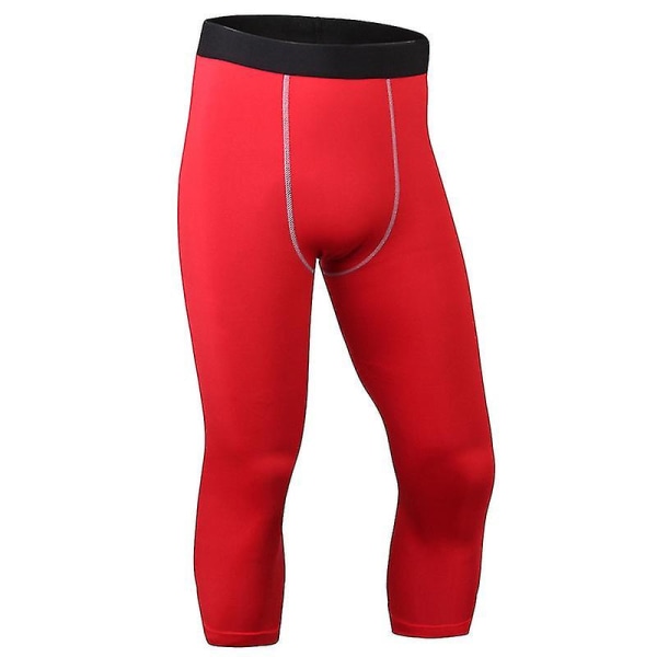 Men Base Layer Pants Sports Fitness Gym 3/4 Trousers CMK Red L