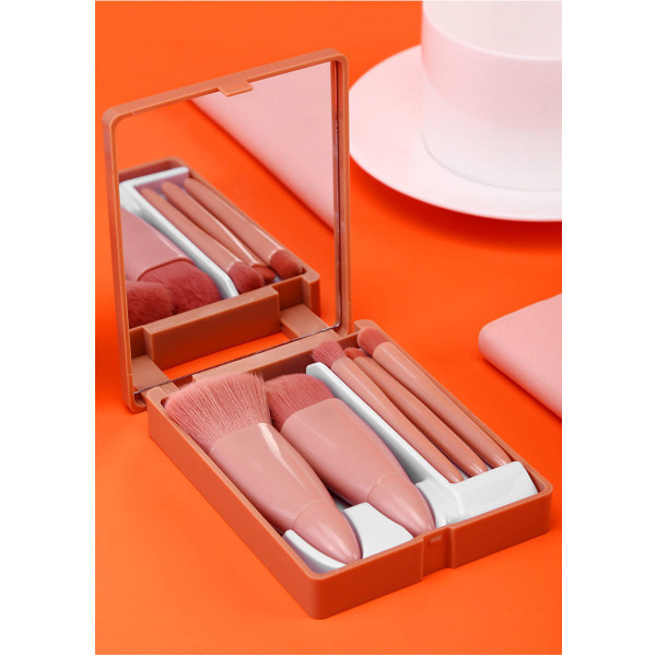 Portable 5pcs makeup brush set with mirror, multifunctional