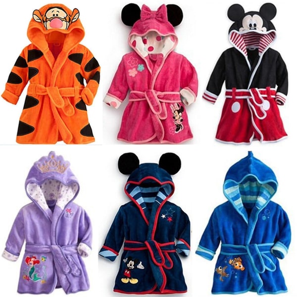 Kids Boys Girls Mickey Mouse Hooded Fleece Bathrobe Dressing Gown Animal Nightwear S K Yellow Tiger 5-6 Years