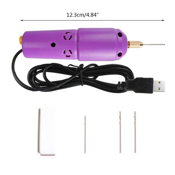 Mini liten elektrisk drill - Bærbar mini liten USB drill Håndholdt Micro USB drill med 3 stk bits og L-stift for DC 5V