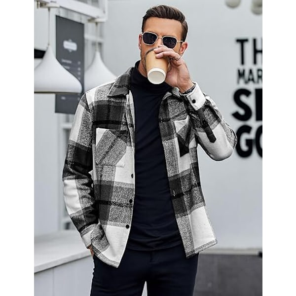 Herre Flanellskjorte Casual Knap-Down Ternet Skjorte Jakke black black XXXXL