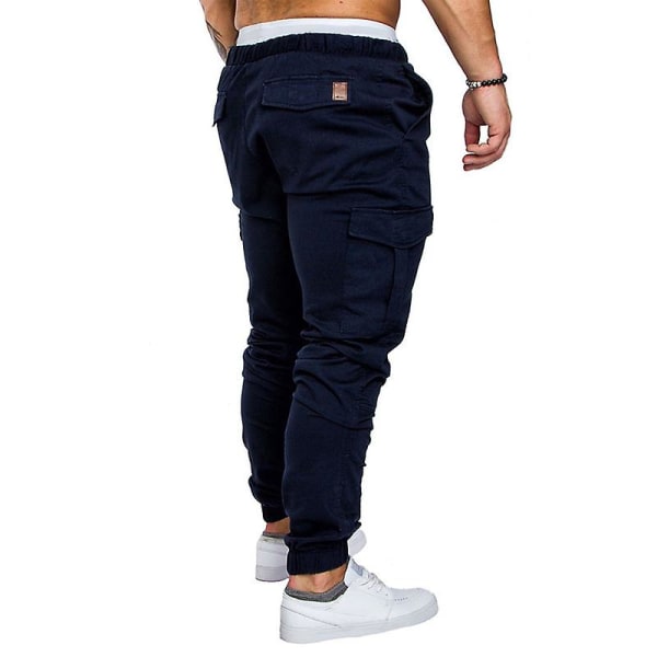 Ensfarvede joggerbukser med snoretræk til mænd Navy Blue M