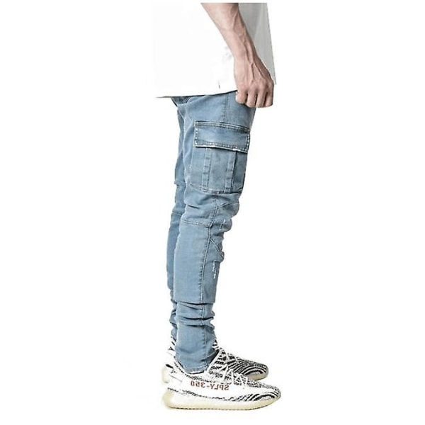 Men's Straight Slim Fit Comfort Skinny Biker Denim Pants CMK blue M