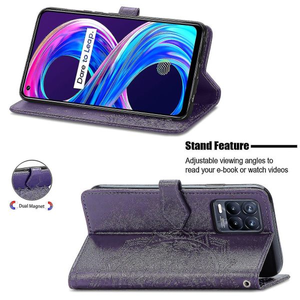 Realme 8 4g Case Nahka Cover Magneettinen Flip Protection - Violetti