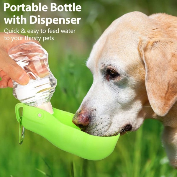 Hundevannflaske Kjæledyrreisevannflaske med sammenleggbar skålholder drikkekopp Green
