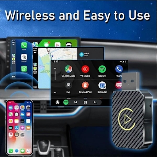 2025 Langaton CarPlay -sovitin – Päivitetty, Langaton CarPlay-dongle, Muuntaa langallisen CarPlayn langattomaksi, Plug and Play Langaton CarPlay -sovitin