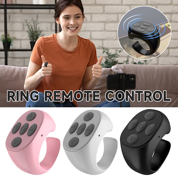 Trådløs Bluetooth-ring for fingertupprulling, fjernkontroll for telefonapp, sidevender White