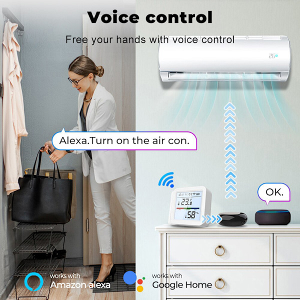 Smart WiFi Temperatur- og luftfuktighetsmåler Slitesterk Komfortabel temperatursensor for kontor og hjem