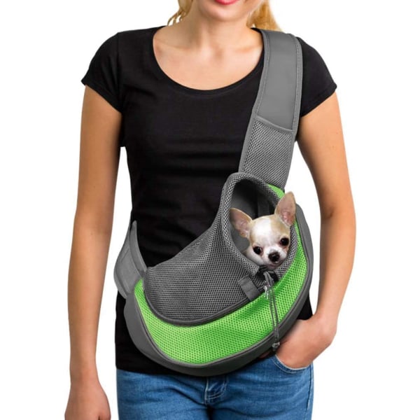 Bärbar Pet Messenger Bag för hundar Katter Valp andas Mesh green
