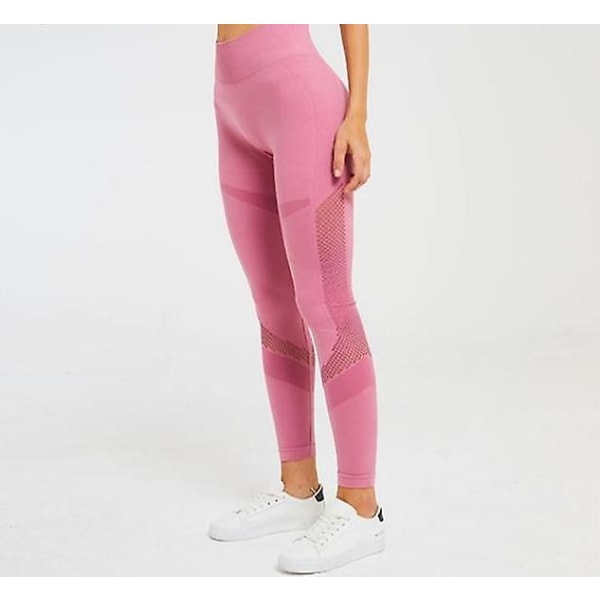 Sort/Pink Yoga Leggings Højtliggende mavekontrol Home Gym Fitness Workout CMK Black S