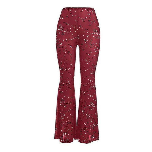 Women's High Waist Casual Flared Trousers Red Wine XS