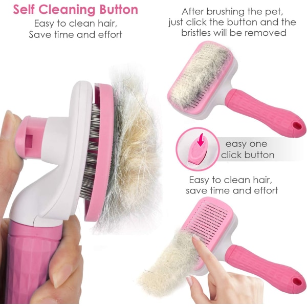 Selvrensende Slicker Brush til hunde Pet Grooming Tool fjerner underuld Pink