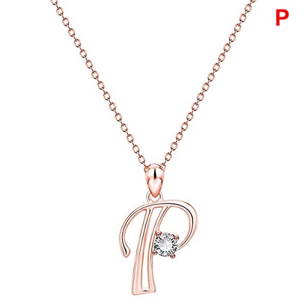 Women Fashion Necklace 26 Capital Letter A-Z Pendant with Rhinestone Lightweight Rose Gold Necklace CMK A