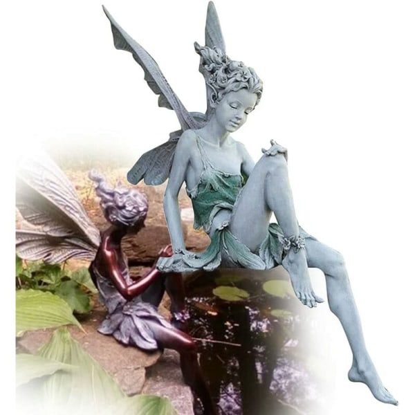 Harpikspynt Dekorativ hagepynt Fairy Statue Hagepynt 18 cm høy fe figur Harpiks håndverksdekorasjon for studie Stue Hvit